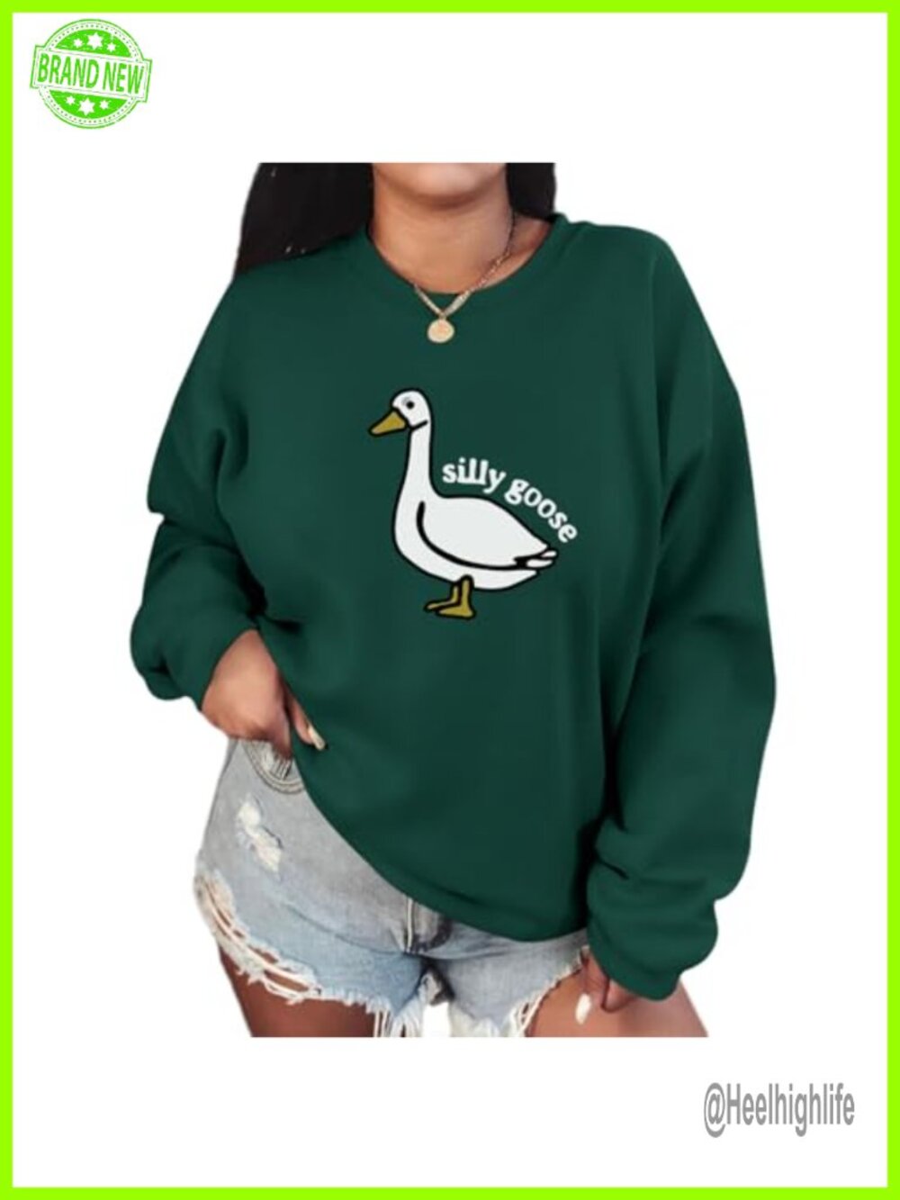 Silly Goose Graphic Sweatshirt Women Cotton Blend Crewneck Pullover